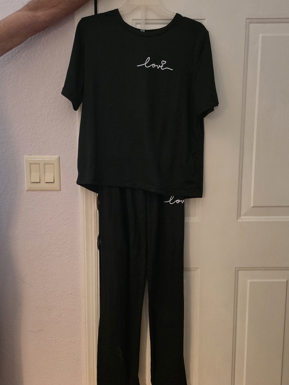 NWT- Sm. Women's Black 'Love' Loungewear  Set - Soft Short Sleeve Top & Pants